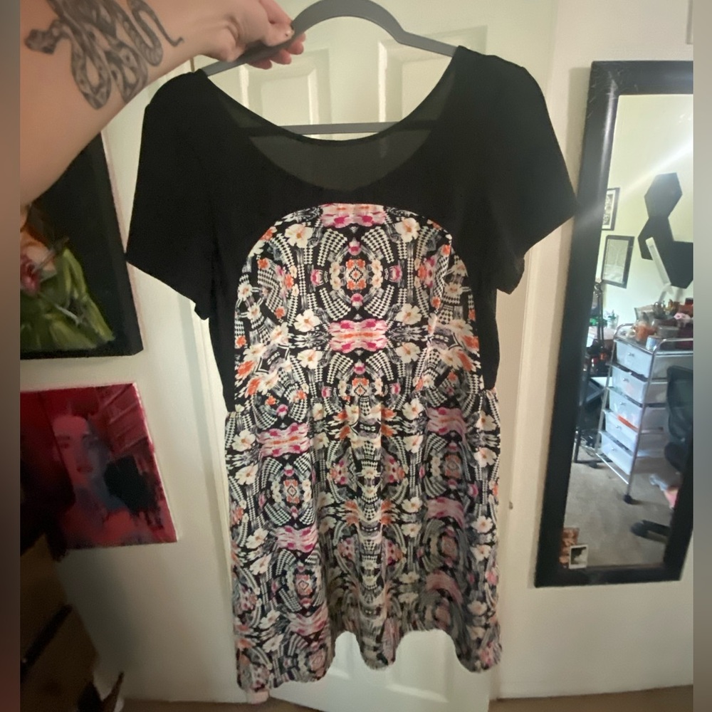 Floral Patterned Black Dress